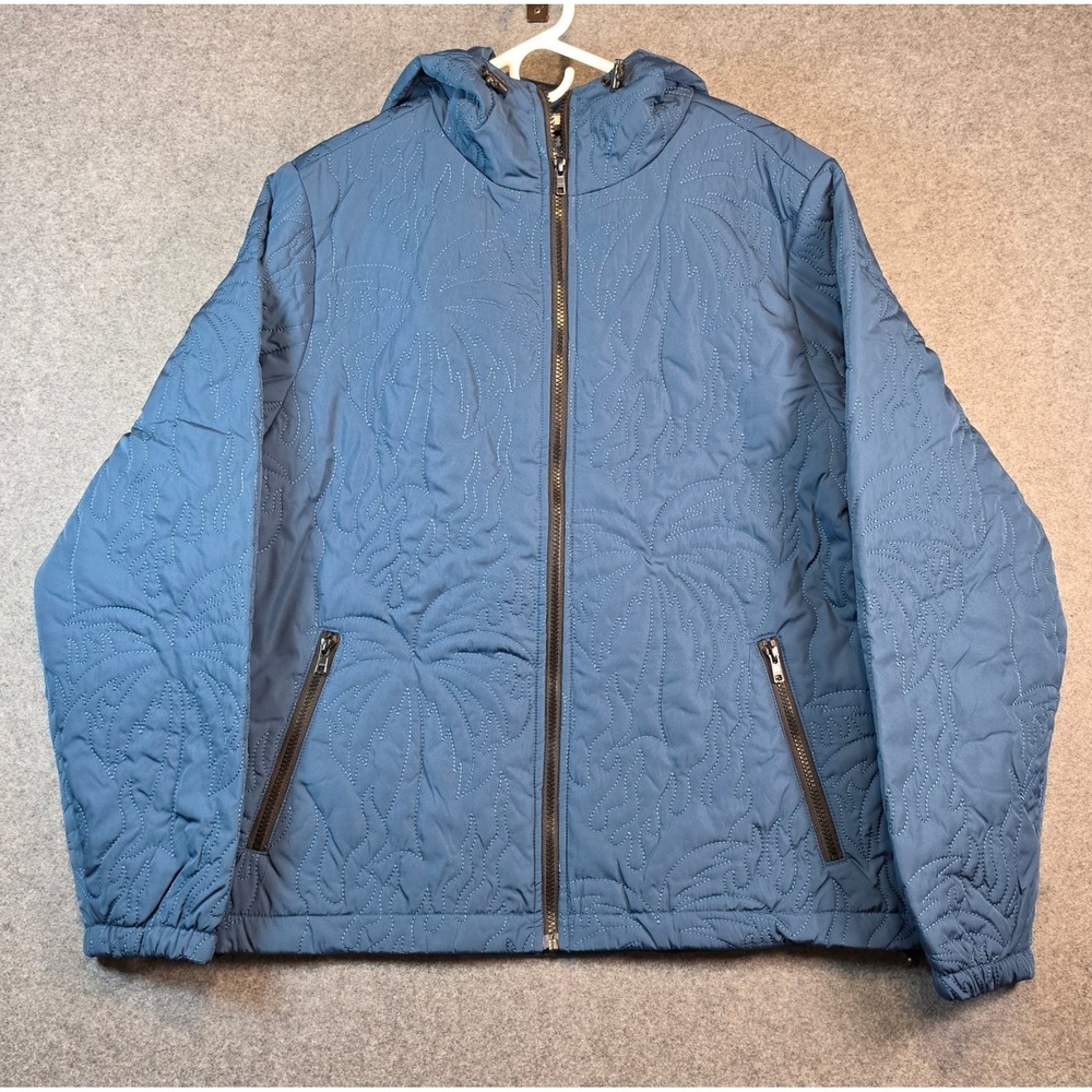 Babylon LA Palm Tree Quilted Puffer Jacket Teal Hooded Streetwear Men's Med NWT